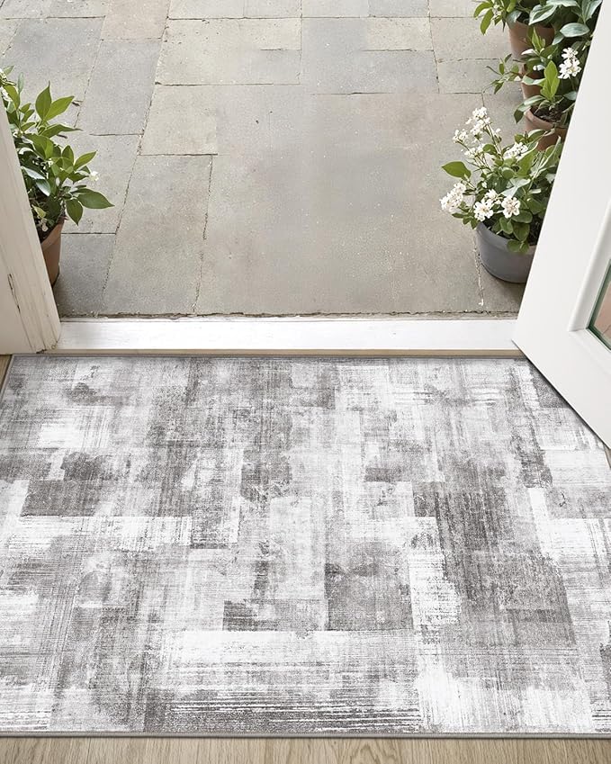 LUMI Ultra Thin Door Mat, 24x36 Non Slip Indoor Doormat Entrance Washable Rugs Entryway Oriental Vintage Soft Carpet for Kitchen Bedroom Front Door, Grey