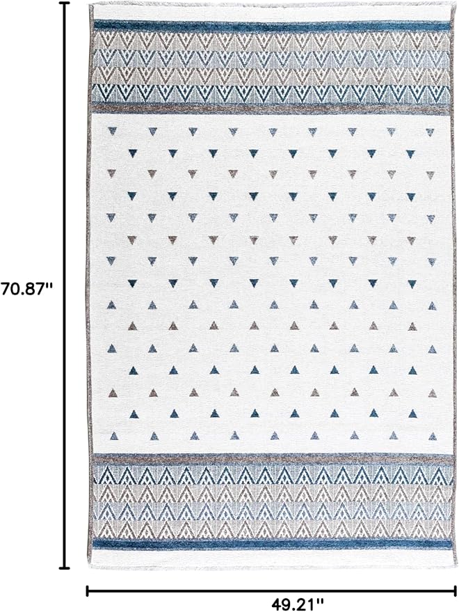 Alfa Rich 4x6 Blue Cream Off White Washable Area Rugs for Living Room Bedroom Kitchen Decor Cotton