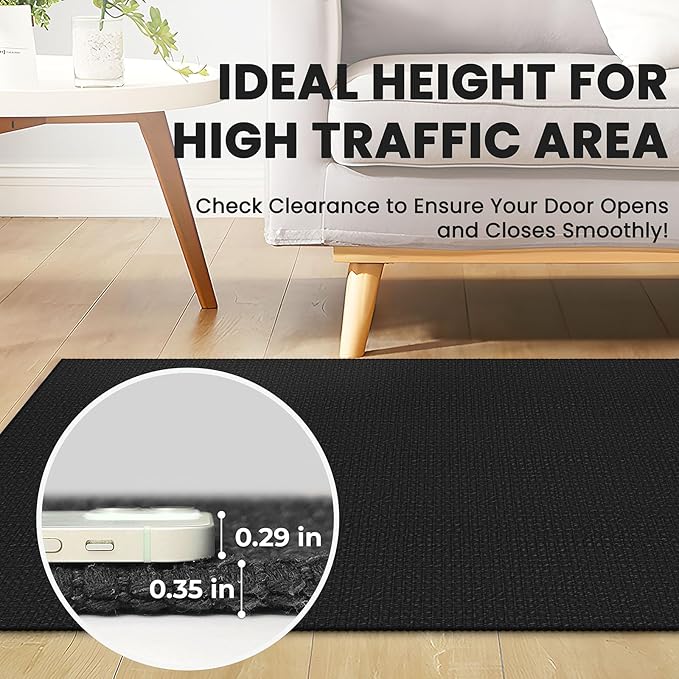 Braided Runner Rug 2x8 Ft Washable Runners for Hallways Non Slip Rubber Backed Kitchen Runners Cotton Entryway Runner Indoor, Woven Floor Carpet for Hall Kitchen Bedroom, Black/Grey
