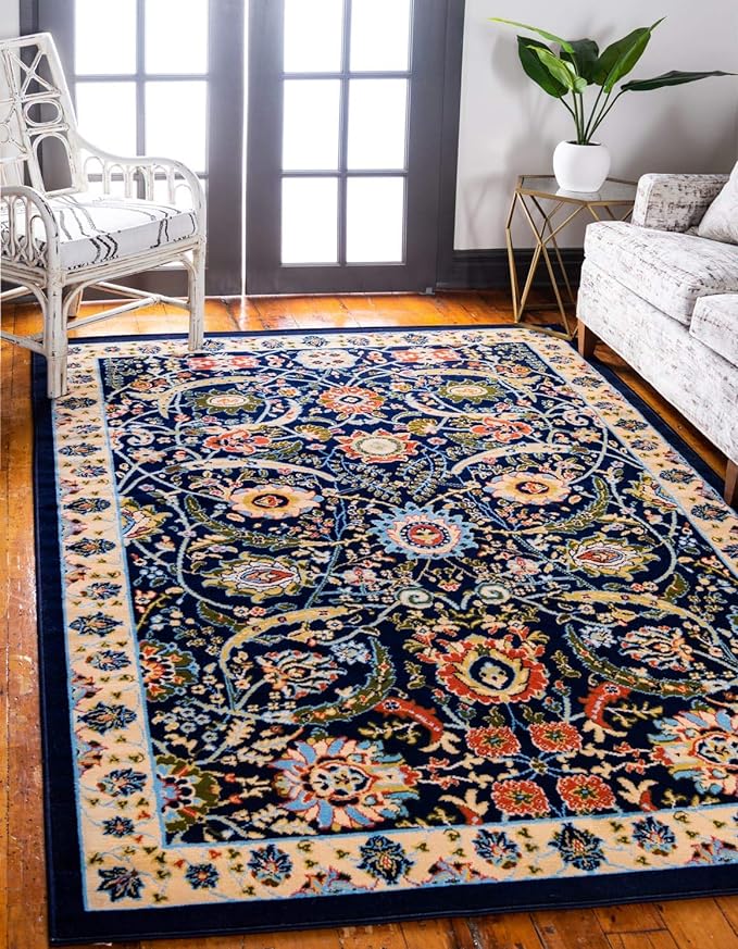 Unique Loom Espahan Collection Area Rug - Cape Cod (9'x 12' Rectangle, Navy Blue/ Black)