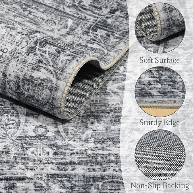 8x10 Washable Area Rugs Ultral Soft Non-Slip Stain Resistant Vintage Boho Large Carpet for High-Traffic Living Room & Dining Room