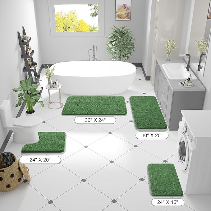 OLANLY Bathroom Rugs 47x17, Extra Soft Absorbent Chenille Bath Rugs, Rubber Backing Quick Dry, Machine Washable Bath Mats for Bathroom Floor, Tub and Shower, Home Decor Accessories, Olive Green