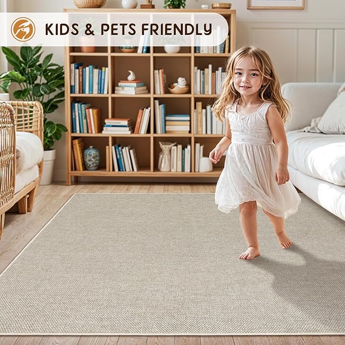 LBRO2M Easy Jute Solid Area Rug 8X10 Washable Rugs for Living Room Bedroom Natural Jute Indoor Outdoor Carpet Durable, Solid Non Shedding Eco Friendly (8X10 Gray)