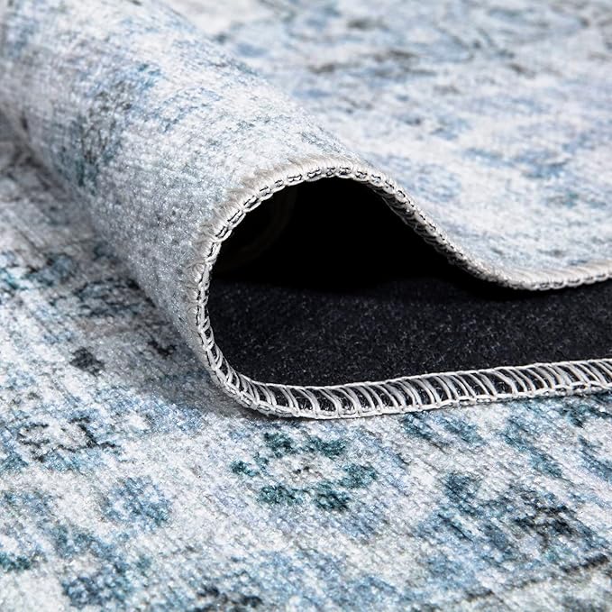 Bloom Rugs Caria Washable Non-Slip 9x12 Rug - Ivory/Blue/Gray Traditional Area Rug for Living Room, Bedroom, Dining Room, and Kitchen - Exact Size: 9' x 12'