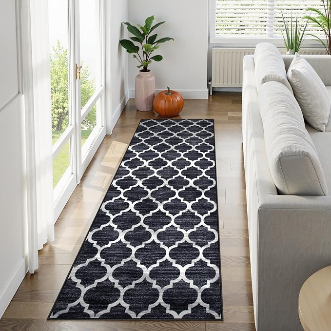 Lahome Moroccan Runner Rug 2'x6' Non Slip Black and White Hallway Runner Rug, Washable Small Kitchen Area Rug Laundry Room Carpet for Entryway Bedroom Bathroom (2' x 6', Black)