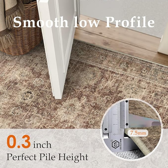 2x3 Washable Area Rug for Entryway Rust Vintage Non-Slip Low Pile Distressed Rustic Carpet Lightweight Vacuumable Inoor Door Mat Soft Small Throw Rug for Entrance Bathroom
