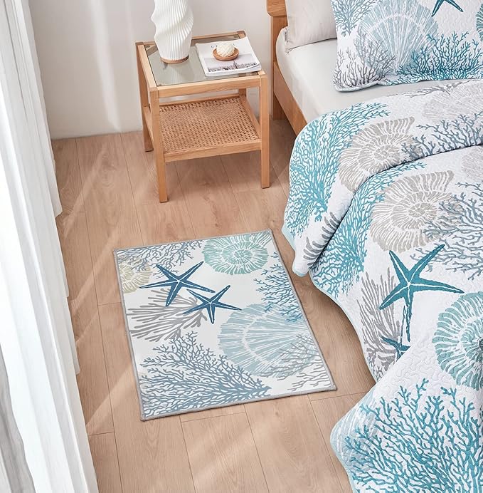 Tritard Coastal Area Rug 2x3 - Small Machine Washable Foldable Throw Rugs Non-Slip Beach Ocean Entryway Doormat Indoor Entrance Carpet for Kitchen Bathroom Laundry Bedroom Living Room, Blue