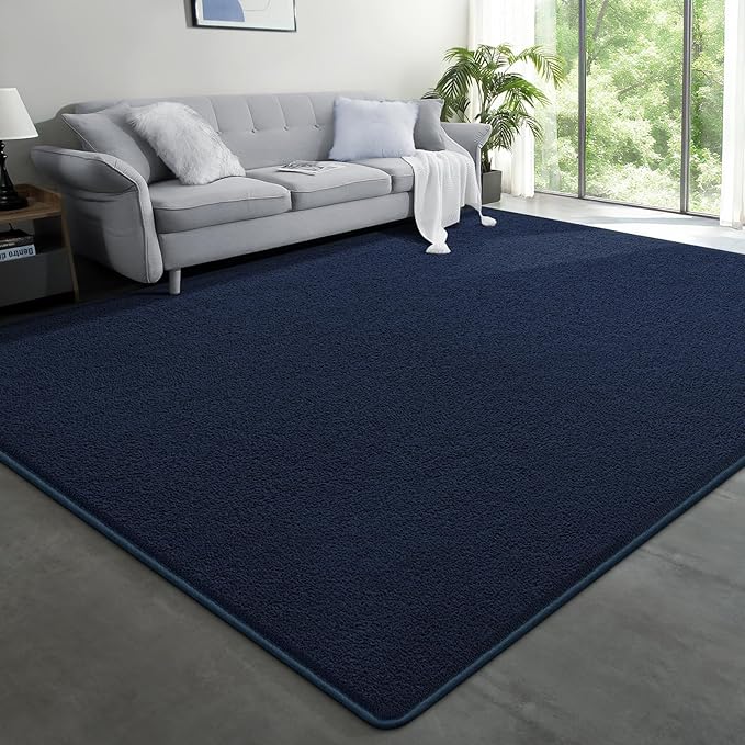 Large Modern Area Rugs for Living Room Bedroom, 6x9 Feet Navy Blue Ultra Soft Solid Thickened Memory Foam Indoor Minimalist Carpets, Non-Slip Comfy Rugs for Boys Girls Nursery Kids Room Home Décor