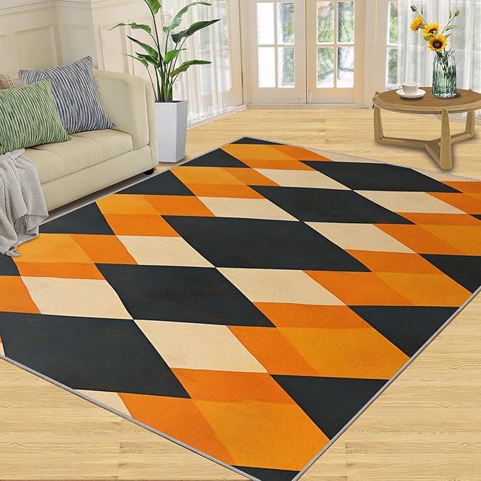 4x6 Geometric Cafe Rug - Diamond Shape Pattern Rugs for Bedroom Aesthetic, Modern Minimalism Soft Comfortable Non-Slip for Offie Bedroom Study Boy Girl Room Hotel Dorm