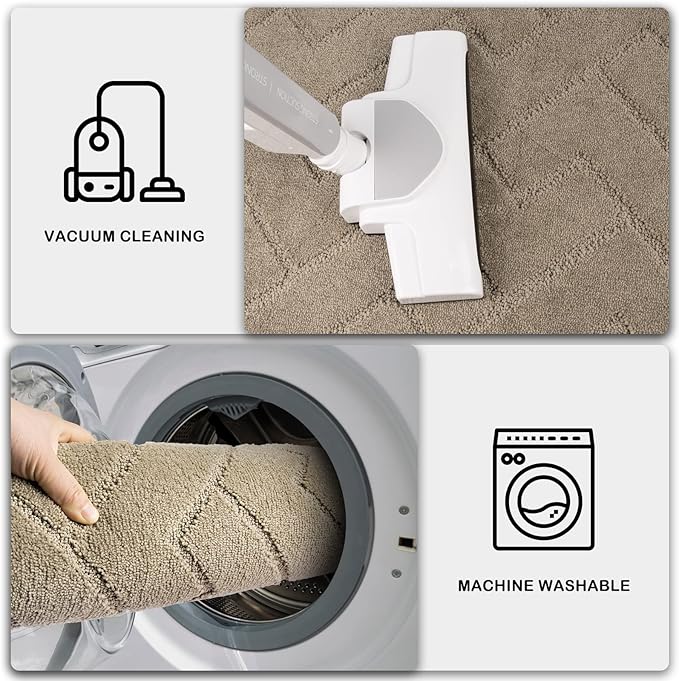 PURRUGS Easy Care Area Rug 4ft x 6ft, Non-Slip Machine Washable Entry Rug, Dog Door Mat, Stain Resistant Accent Rug for Hallway, Bedroom, Living Room and Mudroom, Taupe