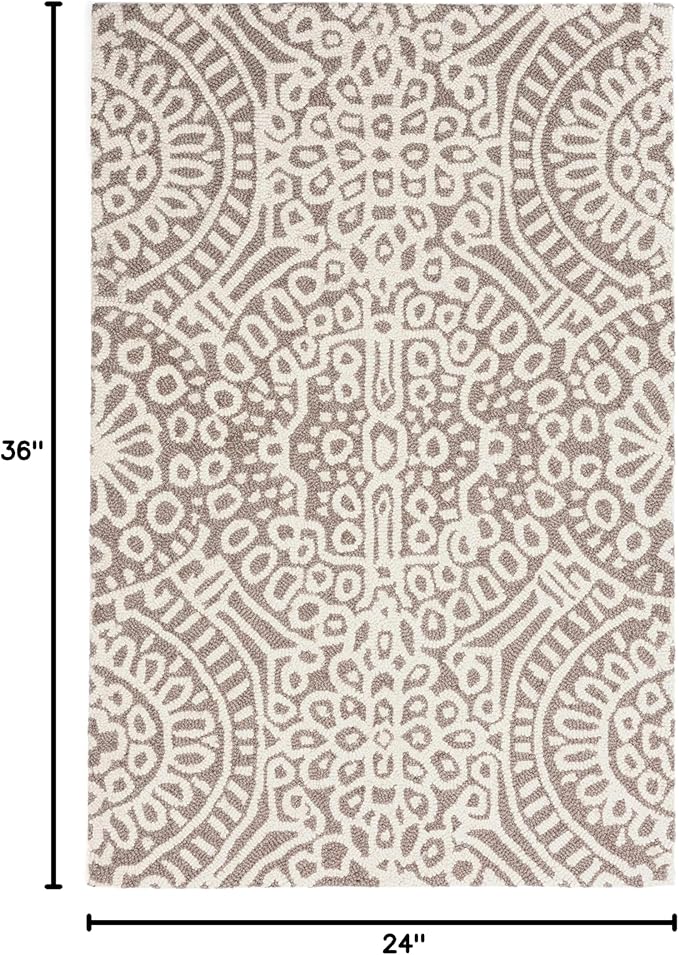Dash & Albert Temple Taupe Hand Micro Hooked Wool Rug, 2 X 3 Feet, Tan Geometric Pattern