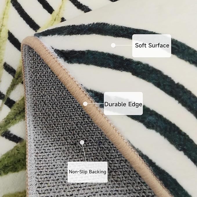 Modern Green Rug 2x3 Bathroom Non-Slip Washable Mat Abstract Aesthetic Rug Modern with Tropical Leaves Carpet Suitable for Bathroom Entrance Bedroom Indoor Entrance Door Mat