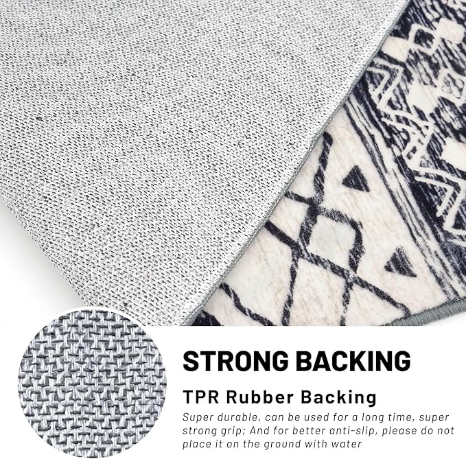 KUTA Moroccan Kitchen Rugs 2x8, Non-Slip Vintage Black Navy Blue Boho Hallway Runner Rug Ultra Soft Print Geometric Floor Carpet Runners for Bedroom Laundry Living Room
