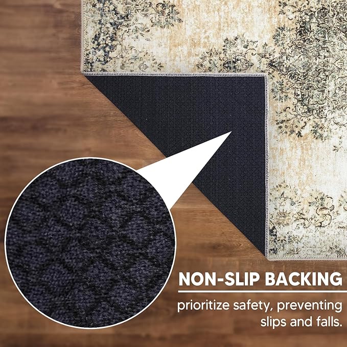 Keen Home Design 6x9 Rug - Machine Washable Area Rug with Non-Slip Backing, Ideal for Living Room, Dining Room, Bedroom - Vintage, Easy Clean, Durable, Low Pile - (6' x 9')