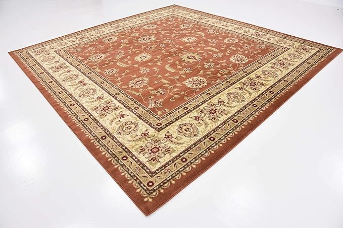 Unique Loom Voyage Collection Traditional Oriental Classic Intricate Design Area Rug (10' 0 x 10' 0 Square, Terracotta/Ivory)