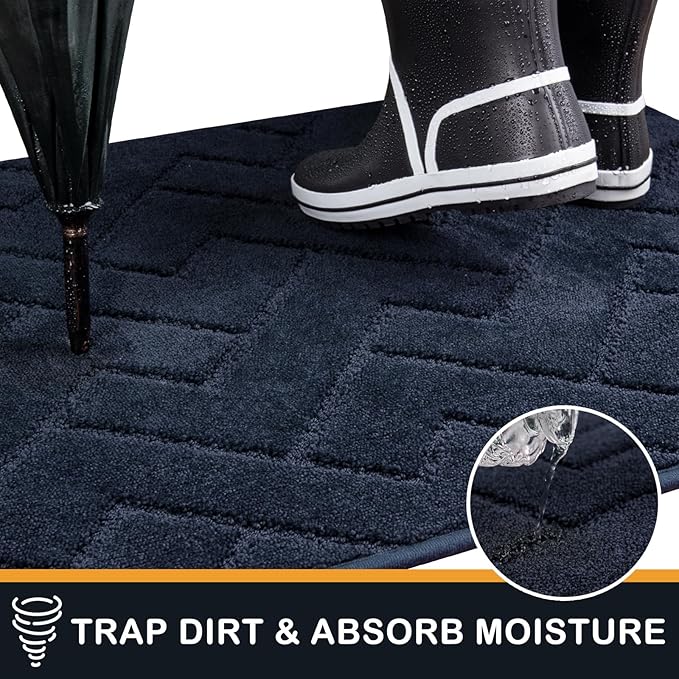 PURRUGS Dirt Trapping Door Mat 20" x 31.5", Non-Slip Machine Washable Entry Rug, Shoe Scraper, Dog Doormat, Super Absorbent Welcome Mat for Front & Back Door, Muddy Wet Shoes & Paws, Navy Blue