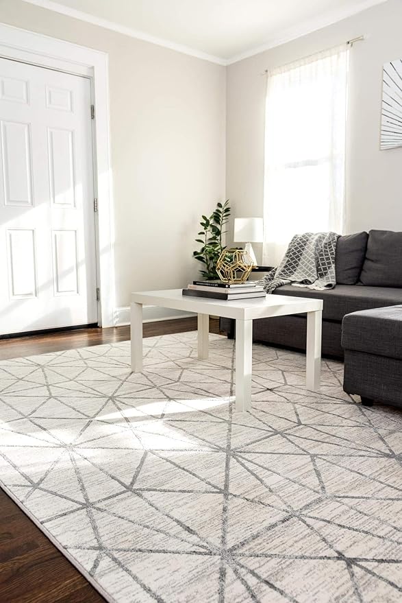 Rugs.com Lattice Trellis Collection Rug – 5' x 8' White Low-Pile Rug Perfect for Living Rooms, Large Dining Rooms, Open Floorplans