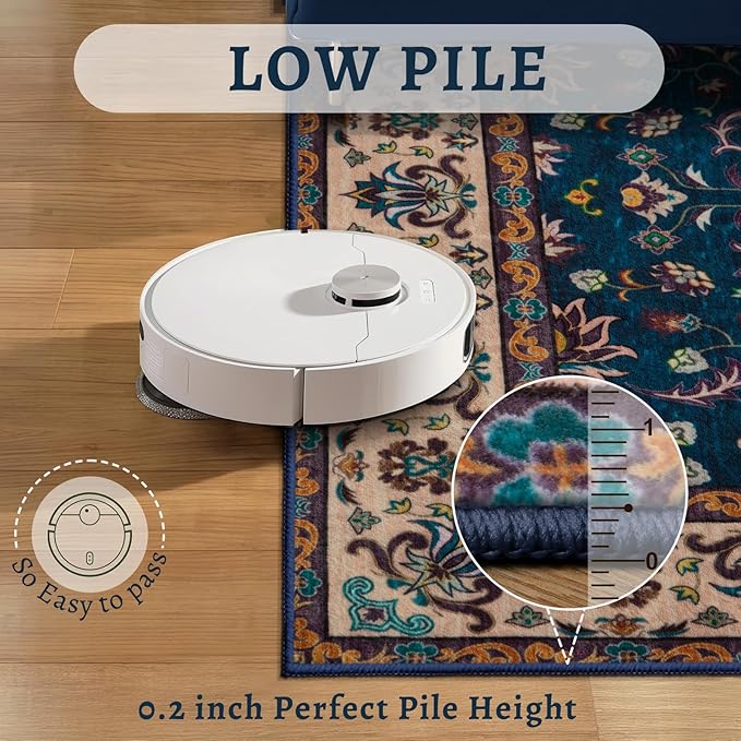 Tangsoo 5x7 Washable Rug, Floral Vintage Large Area Rugs for Living Room, Indoor Non Slip Print Floor Carpet, Soft Low Pile Machine Washable Rug for Bedroom Dining Room Dorm Home Decor Navy Blue