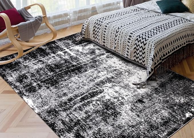 Keen Home Design Area Rugs - 6x9 Non-Shedding, Abstract Rugs for Kitchen, Living Room, Bedroom, Dining Room, Entryway - Size: 5'11" x 9'2", Abstract Black