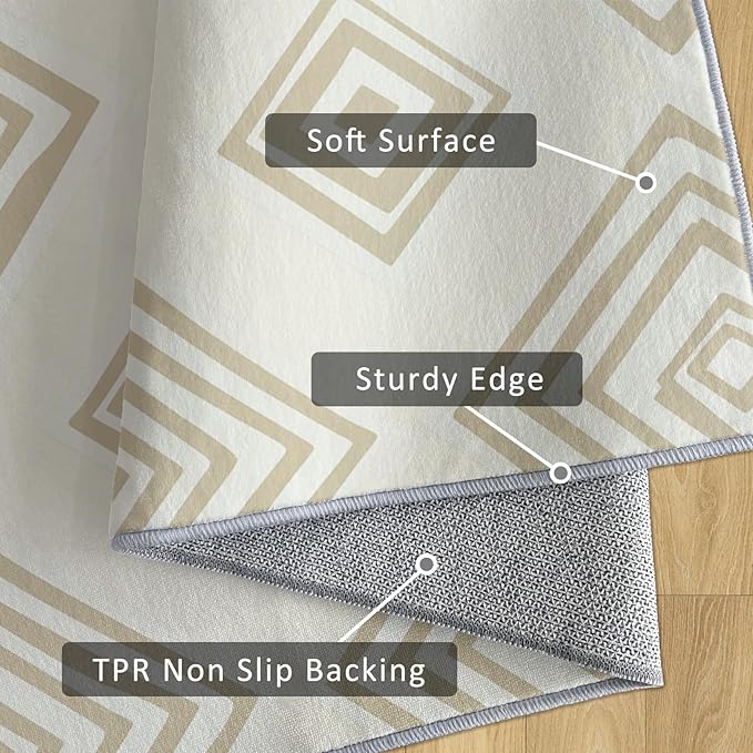 Washable 3x4 Modern Geometric Rug Living Room, Beige Abstract Diamond Design Area Rugs for Bedroom, Modern Geometric Home Decor Carpet, Low Pile, Non Slip, Kids & Pet Friendly (N4174)