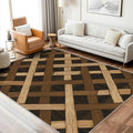 Checkered Rug, Washable 3x4 Rug for Living Room, Wood Grain Patterned Indoor Carpet, Checkered Geometric Decor for Home, Bedroom, Soft Non Slip Thin Design FER23