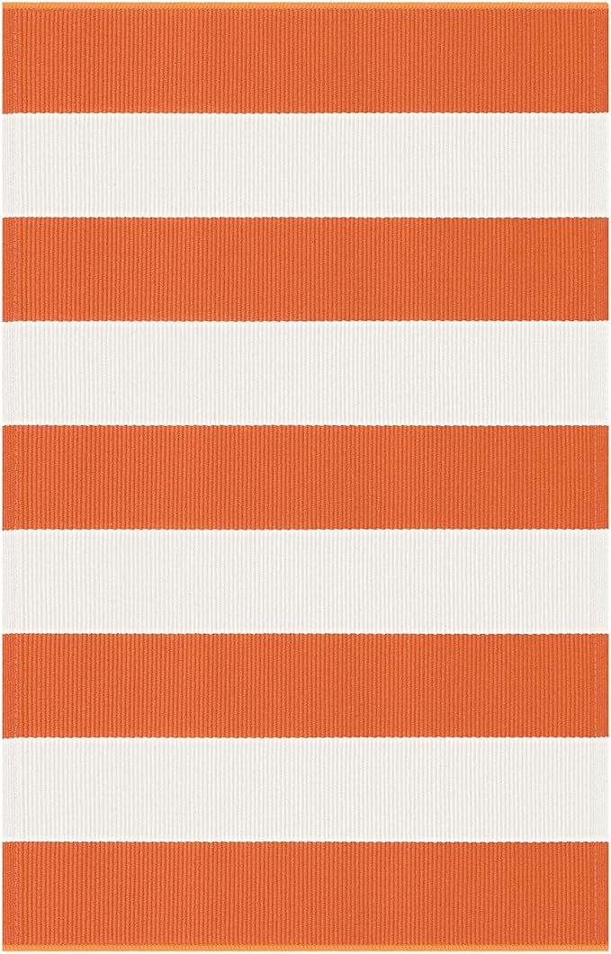 KOZYFLY Orange and White Striped Rug Doormat 2x3 Ft Halloween Fall Cotton Woven Washable Indoor Outdoor Rugs for Layered Door Mats Porch/Kitchen/Farmhouse