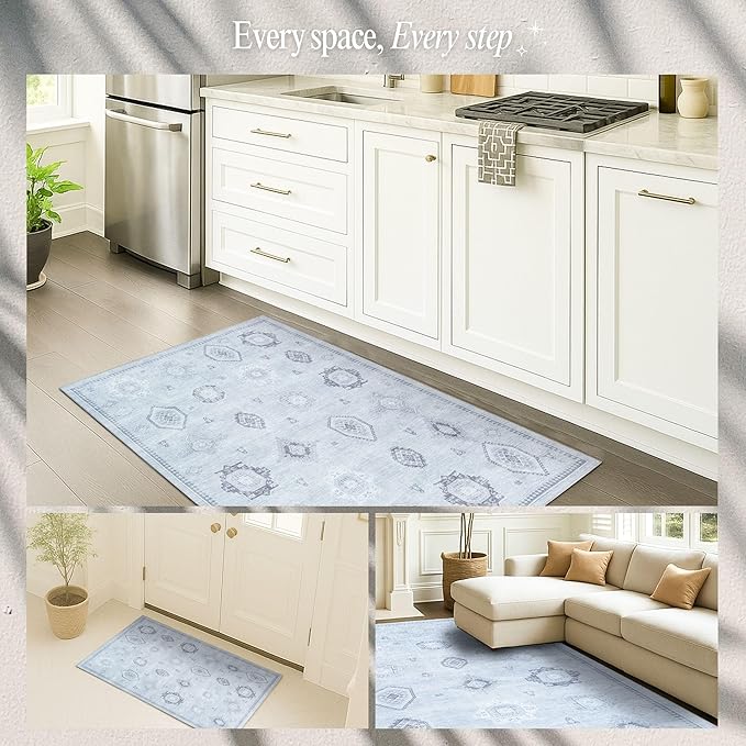 Turkish Rug. Washable Vintage Oriental Antique Inspired Traditional Doormat Small Modern Area Rugs Luxury Entryway Entry Bedroom Bathroom Kitchen (394GG, 2' x 3')