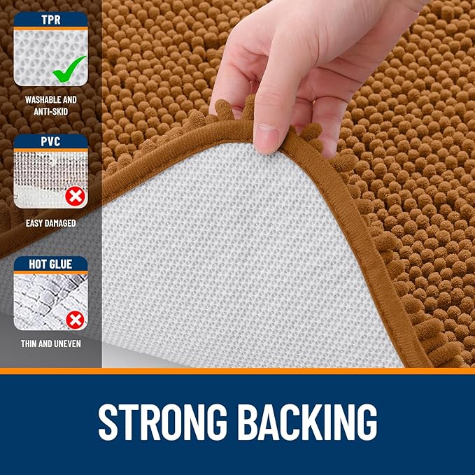 OLANLY Bathroom Rugs 30x20, Extra Soft Absorbent Chenille Bath Rugs, Rubber Backing Quick Dry, Machine Washable Bath Mats for Bathroom Floor, Tub and Shower, Home Decor Accessories, Ochre
