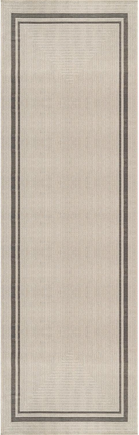 Beverly Rug Easy Jute Bordered Runner Rug 2x7 Washable Durable Indoor Outdoor Area Rugs for Living Dining Room Patio Office Stain Resistant Non Shedding Casual Indoor Outside Carpet 2 x 7 Off-White