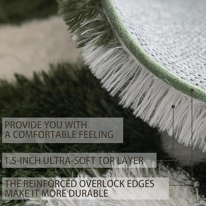 5x7 Area Rugs for Living Room Bedroom, Soft Fluffy Shaggy Bedside Rug, Indoor Floor Carpet for Kids Playroom, Dorms, Nursery Rooms, Home Decor (Olive Green & White 5'x7')