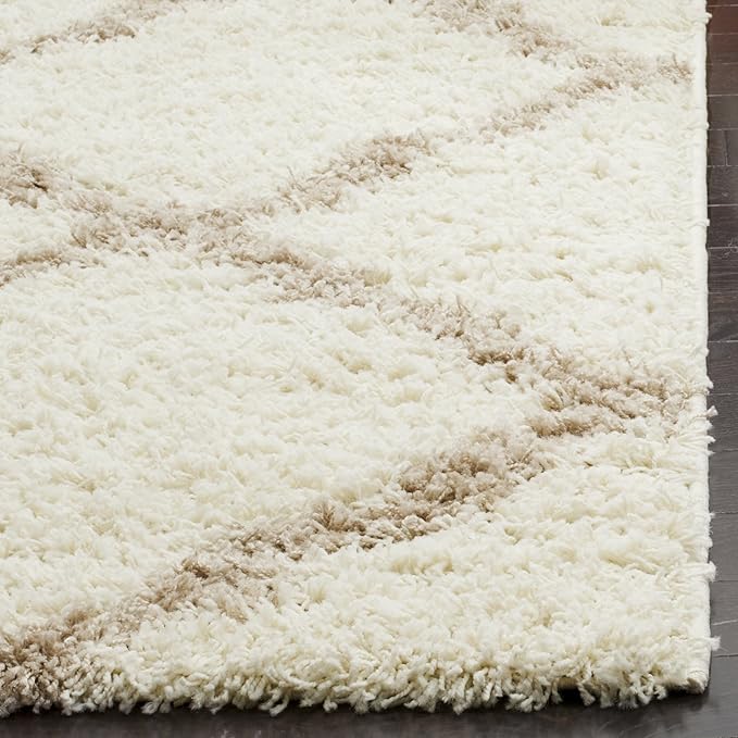 SAFAVIEH Dallas Shag Collection Runner Rug - 2'3" x 16', Ivory & Beige, Trellis Design, Non-Shedding & Easy Care, 1.5-inch Thick Ideal for High Traffic Areas in Living Room, Bedroom (SGD257B)