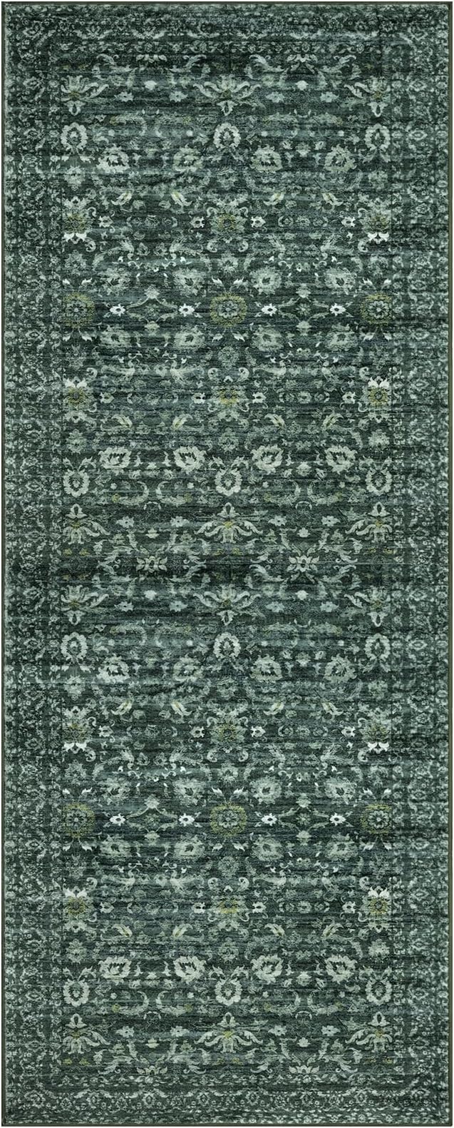 Vintage Floral 2x5 Runner, Dark Green Washable Hallway Runner, Non-Slip Kitchen Runner, Super Soft Thin Printed Faux Wool Carpet for Entryway, Front Door, Backdoor Bedside
