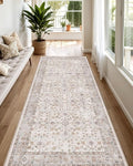 LUMI Runner Rug 3x10, Washable Non-Slip Hallway Throw Rugs, Long Soft Thin Vintage Oriental Kitchen Mats, Low-Pile Indoor Kitchen Entryway Area Rug, Beige