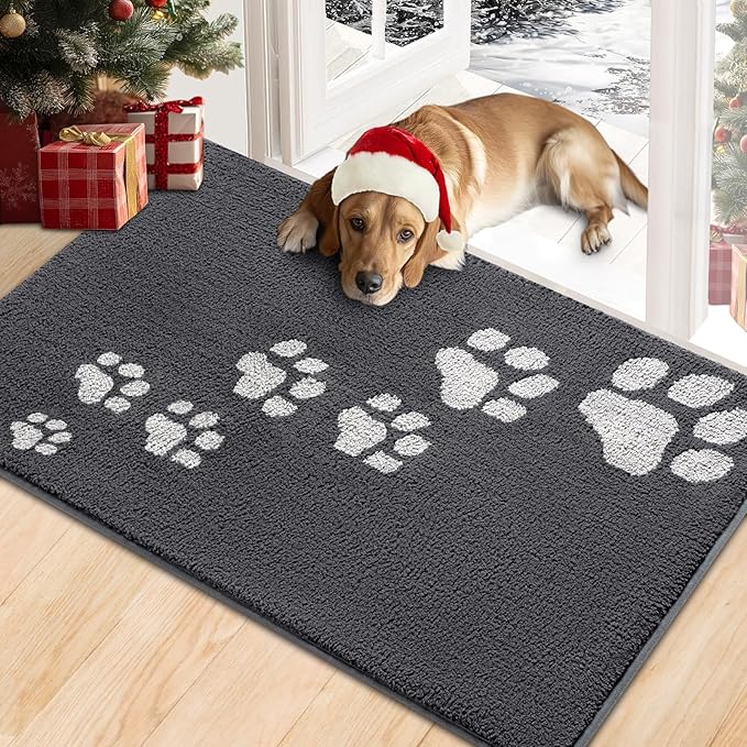 Timo Indoor Door Mat,20"x32" Super Absorbent Dog Mats, Low-Profile Washable Entryway Rug, Rubber Backing Non Slip Front Door Mats, Resist Dirt Inside Entrance Doormat for Shoes, Grey