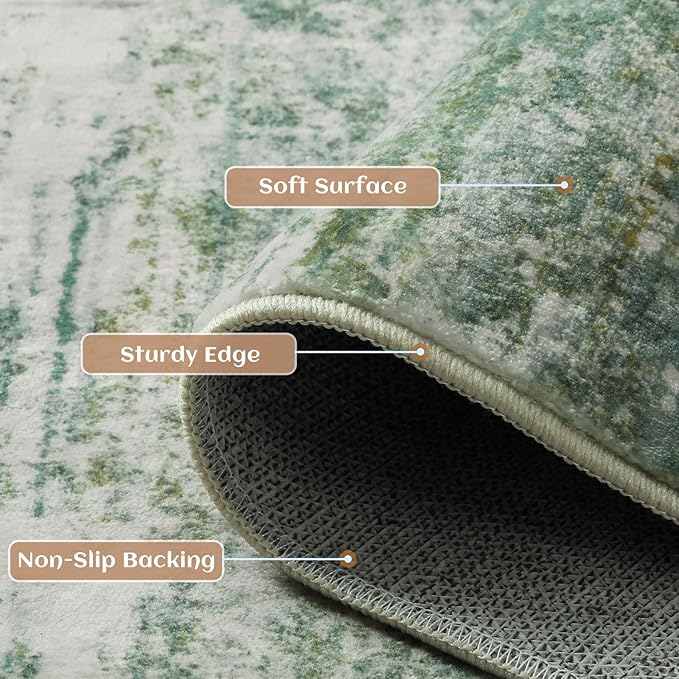 5x7 Abstract Area Rugs for Living Room, Modern Washable Indoor Rug for Bedroom, Thin Soft Large Non-Slip Carpet for Dining Room Home Office Farmhouse Decor - Abstract Army Green