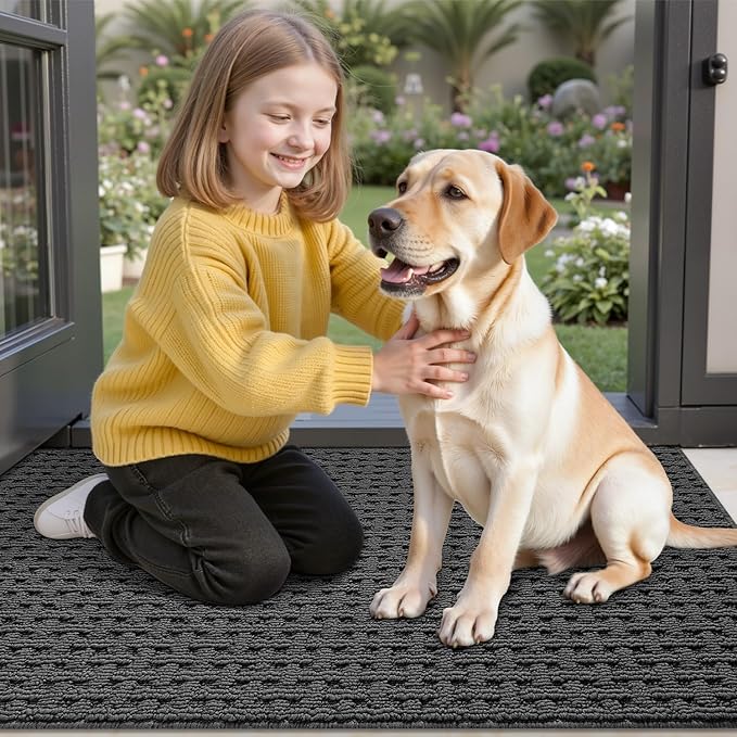 LUMI Washable Door Mat Indoor Entrance 24x36, Dirt Trapper Front Door Mats with Absorbent Interior and Non-Slip Rubber Backing, Entryway Doormat, Grey