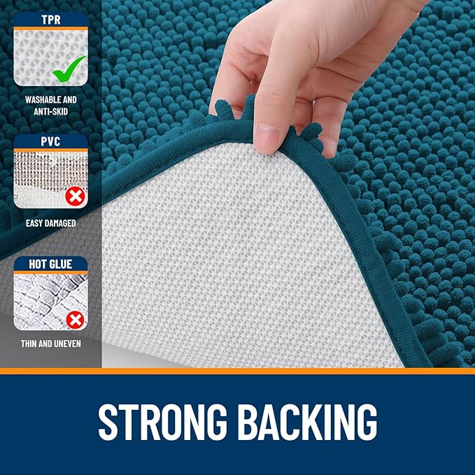 OLANLY Bathroom Rugs 36x24, Extra Soft Absorbent Chenille Bath Rugs, Rubber Backing Quick Dry, Machine Washable Bath Mats for Bathroom Floor, Tub and Shower, Home Decor Accessories, Peacock Blue