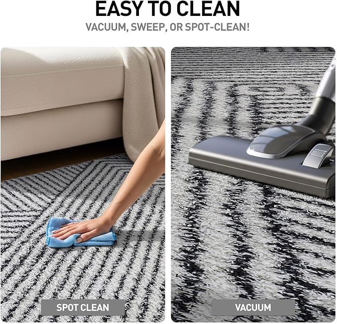 Rugshop Geometric Diamond Stripe Shag Area Rug White 4' x 6' Ideal for Small Living Rooms, Offices, or Beside The Bed