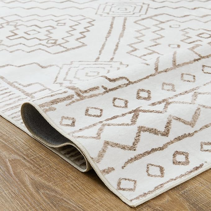 jinchan Hallway Runner Rug 3x7 - Moroccan Kitchen Machine Washable Runner Rug Modern Geometric Soft Faux Wool Ultra-Thin Low-Pile Non-Slip Carpet for Laundry Room Bedroom Farmhouse (3x7ft, Taupe)