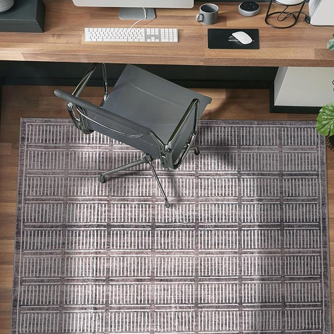 Rugshop Bohemian Stripe Lines Washable Non Slip Area Rug 5' x 7' Brown