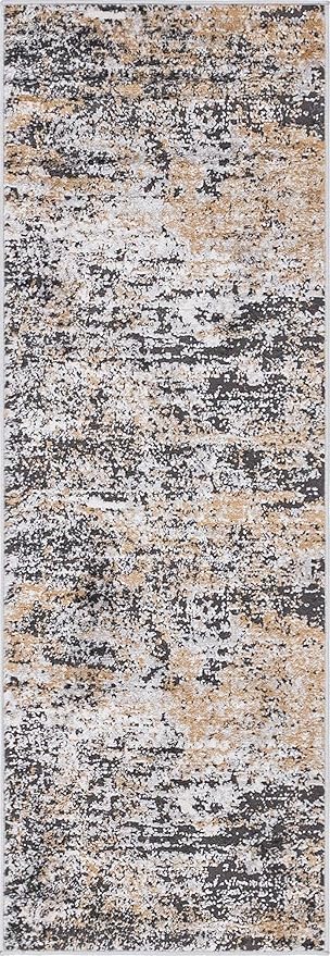 Rugs.com Leipzig Collection Runner Rug – 6 Ft Runner Beige Low-Pile Rug Perfect for Hallways, Entryways
