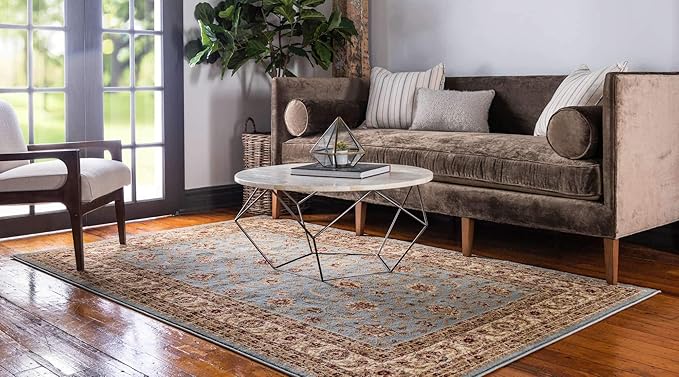 Unique Loom Voyage Collection Traditional Oriental Classic Intricate Design Area Rug (5' 0 x 8' 0 Rectangular, Light Blue/Gold)