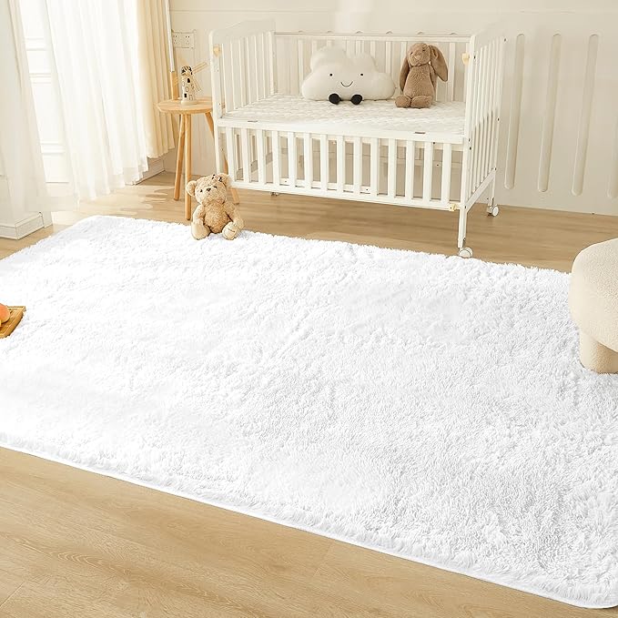 Andency White Soft Area Rugs for Living Room Bedroom, 5x8 Fluffy Shaggy Bedside Rug, Non-Slip Large Shag Fuzzy Plush Carpets for Bedroom Kids Dorm Nursery Home Decor Aesthetic