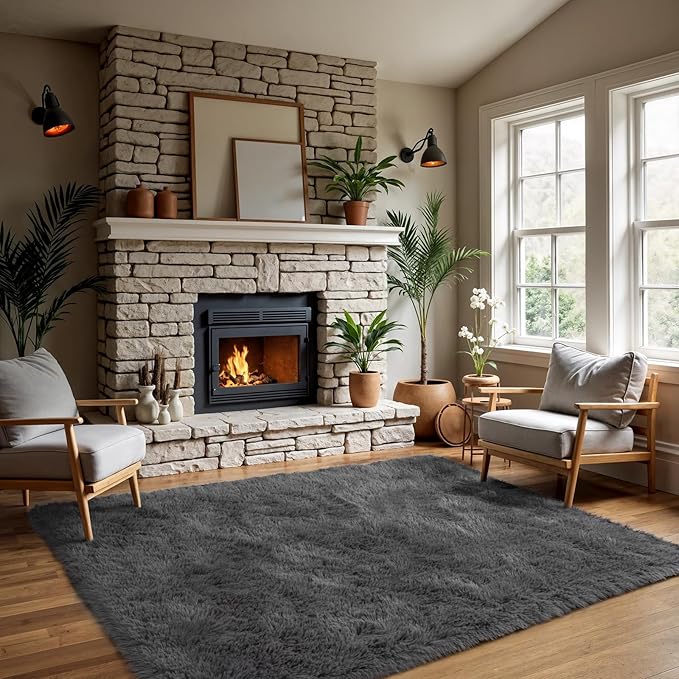 Zentavio Area Rugs for Living Room Small Carpet for Bedroom 3x5 Bedside Washable Soft Fluffy Shag Aesthetic Plush High Pile Throw Rug for Nursery Kids Room Dorm Room Grey