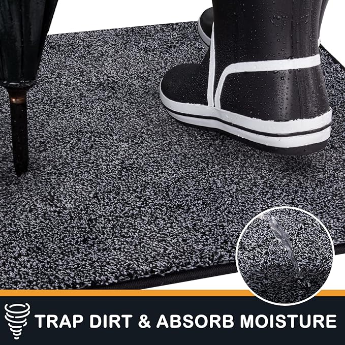 PURRUGS Dirt Trapping Door Mat 31.5" x 47", Non-Slip Machine Washable Entry Rug, Shoe Scraper, Dog Doormat, Super Absorbent Welcome Mat for Front & Back Door, Muddy Shoes & Paws, Bluish Grey-Black