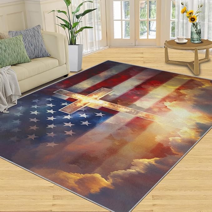 6x9 American Flag Living Room Rug - Stars Stripes Bedroom Carpet, Independence Day Classroom Rug for Carpet Boy Bedroom Office Nursery Hardwood Home Decor