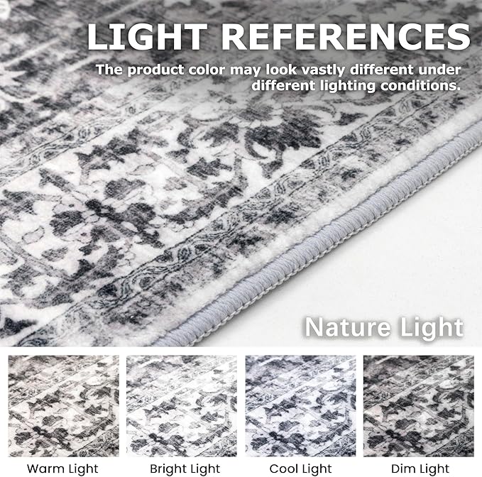 KOZYFLY Runners for Hallways 3x16 Ft Extra Long Washable Kitchen Thin Runner Rug Boho Runner Rug for Entryway Indoor Printed Faux Wool Stair Floor Carpet for Stair Kitchen Hall, Grey