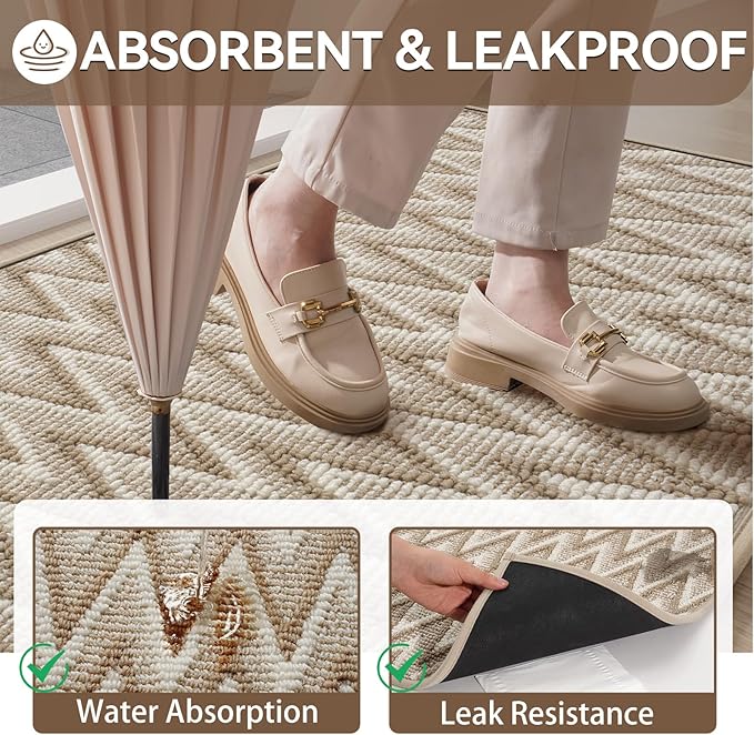 Indoor Door Mat 24x35, Dirt Resistant & Absorbent Doormat for Entryway Inside, Non-Slip Rubber Backing Front Door Mat Indoor Entrance, Low-Profile, Washable, Brown