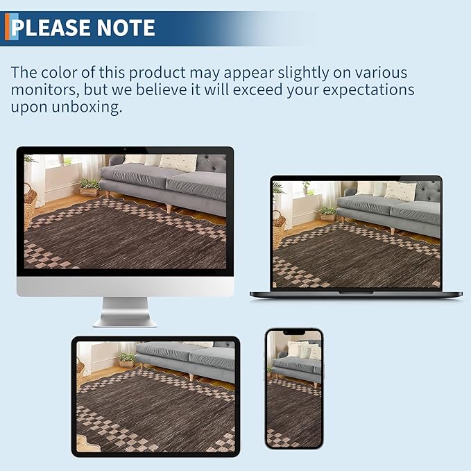 GarveeHome 8x10 Area Rug for Living Room Scalloped Washable Large Bedroom Rug Non Slip Stain Resistant Modern Border Dining Room Throw Carpet Scalloped Boho Rug for Home Decor Office Nursery, Brown