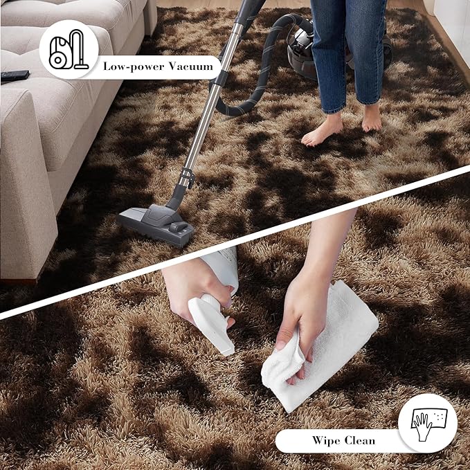 Fluffy Rug Shaggy Area Rug, Mottling Brown 4x6 Area Rugs for Bedroom, Small Bedside Rug, Soft Fluffy Shaggy Entryway Throw Rugs for Living Room Bedroom Kids Room Home Decor